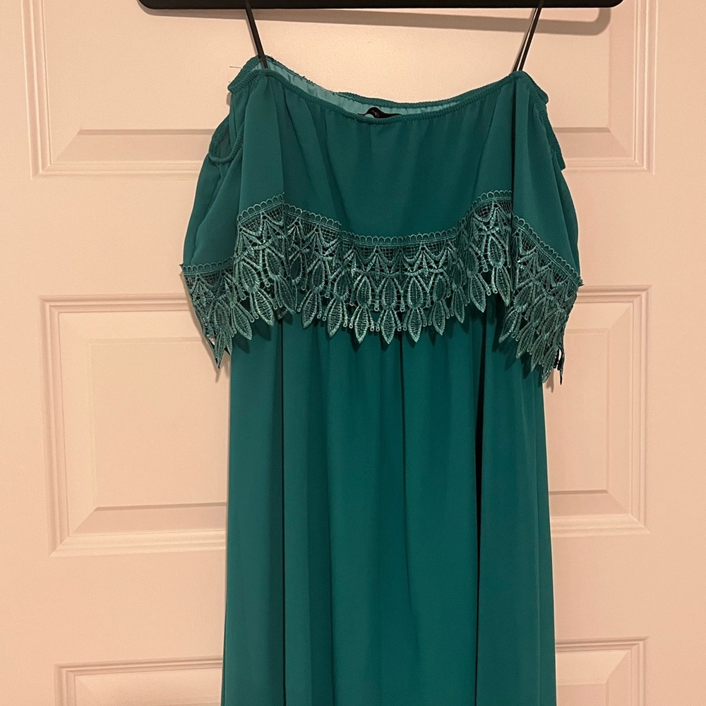 Dainty Hooligan Teal Off Shoulder Dress